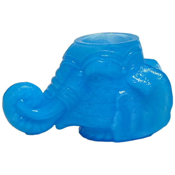 Elephant Head Toothpick Holder Boyd Art Glass 1999 Peacock Blue Ring Jewelry - Picture 8 of 13